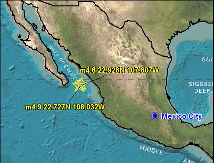 Положение эпицентров землетрясений в районе Калифорнийского залива 13.06.2010