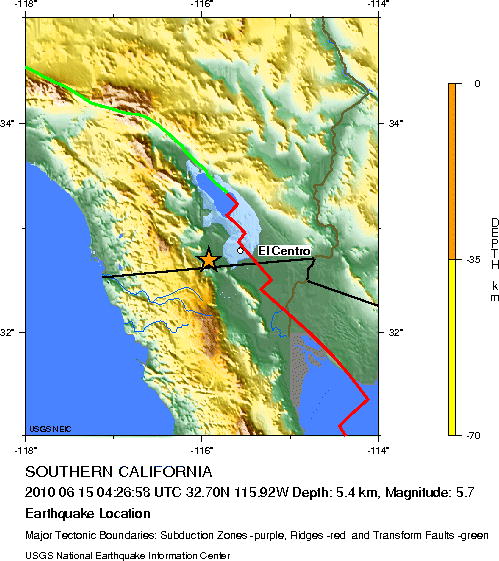 Положение эпицентров землетрясений в Калифорнии