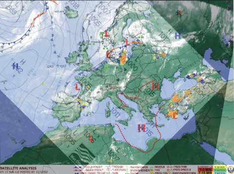 Погода в Европе на 11.06.2010 12.00 и приземный анализ 