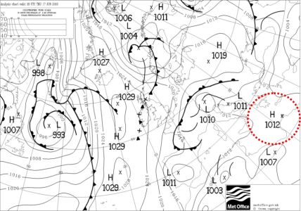 Surface analysis by the UK Met Office on 06/17/2010 18:00 UTC
