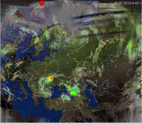 Рисунок 3 - ураганы в Северной Европе и Гренландском море 29.06.2010