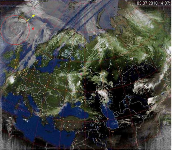 Рисунок 4 - ураганы в Северной Европе и Гренландском море 03.07.2010