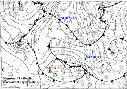 Приземный анализ по данным Берлинского института метеорологии на  11.10.2010 00:00 UTC