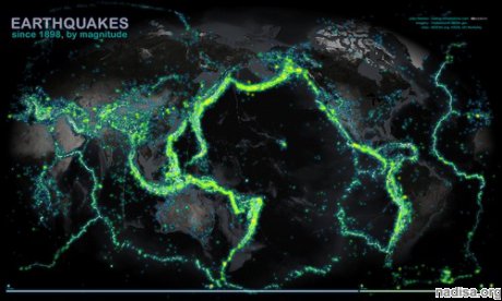 Что получится, если на одну карту нанести 203186 эпицентров землетрясений?