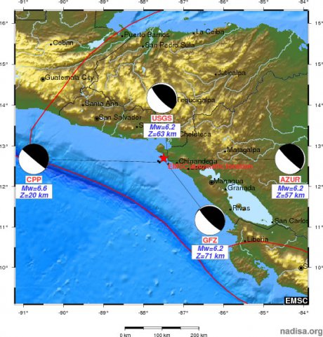 Сильное землетрясение 6.2 в Никарагуа