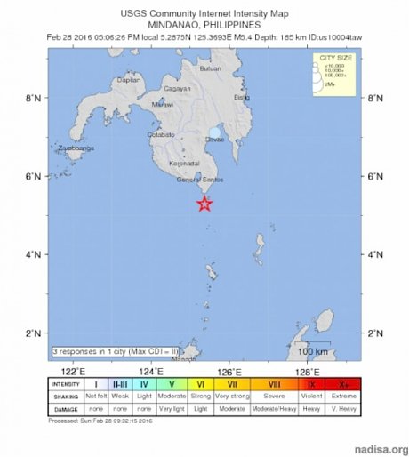 У берегов Филиппин произошло землетрясение магнитудой 5,4