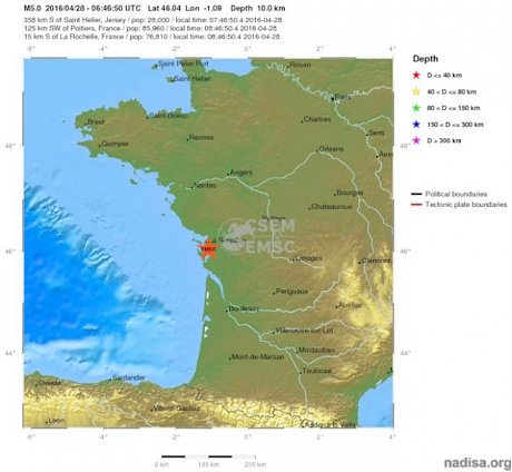 Сильное землетрясение тряхнуло западное побережье Франции