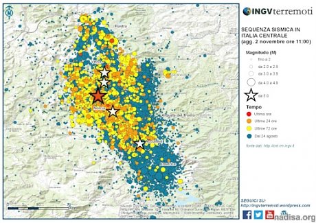 В Центральной Италии с 24 августа произошло 21,6 тысяч землетрясений