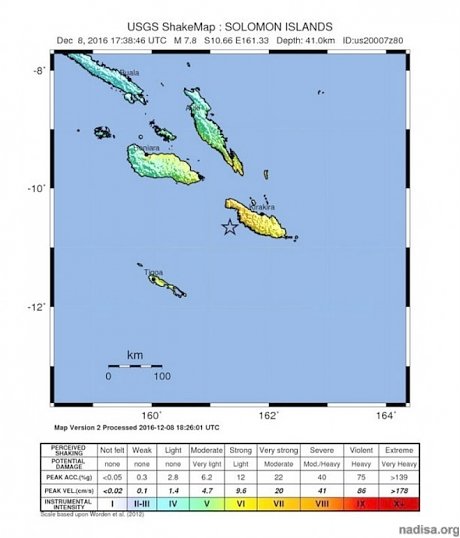 У Соломоновых островов произошло землетрясение магнитудой 7,8