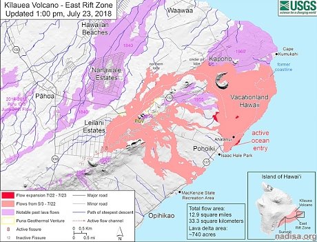 Вулкан Килауэа меняет топографические карты Гавайев